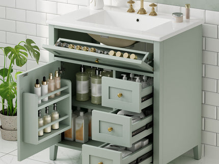 Bathroom Vanity With Sink, 3 Drawers And Adjustable Shelf