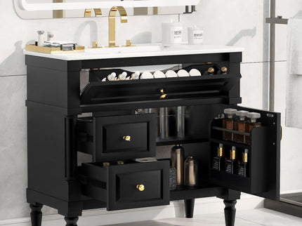 Freestanding Bathroom Vanity With Sink, Adjustable Shelf, Flip Drawer