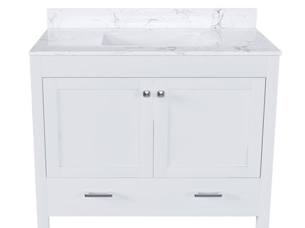 43" Bathroom Vanity With Artificial Marble Carrara Top Set, Multi Functional Cabinet With Doors And Drawer - White