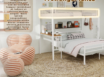 Bunk Bed With Built In Desk & Guardrail Frame