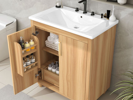 30" Bathroom Vanity With Sink, Cabinet With Doors And Drawer, Rectangular Shape - Natural