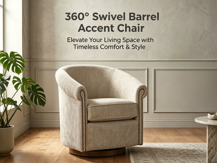 Barrel Swivel Accent Chair, 360 Degree Rotating For Living Room - Sand