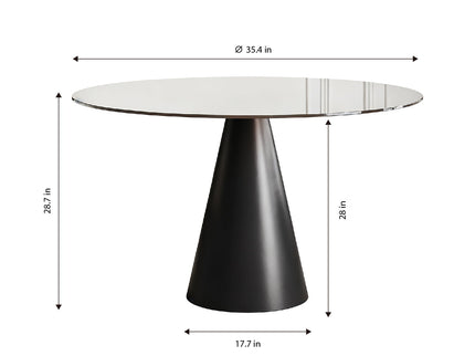 Round Dining Table With Tempered Glass Top - Black / Brown