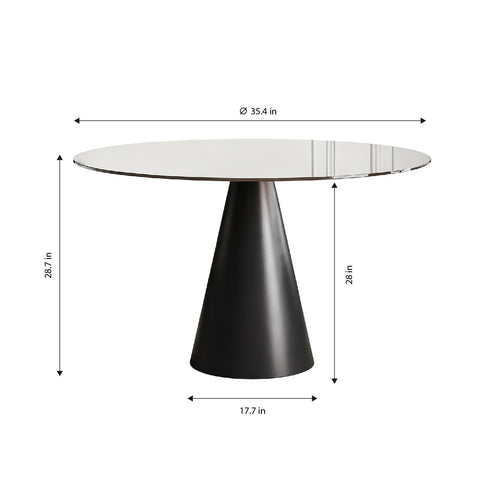 Round Dining Table With Tempered Glass Top - Black / Brown