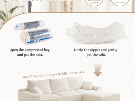 L Shaped Sectional Sofa, Full Compression 3 Seater Cloud Couch With Chaise