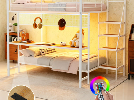Bunk Bed With Built In Desk And LED Lighting