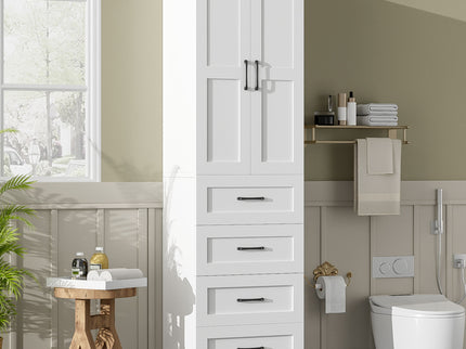 Bathroom Vanity With 2 Damping Hinge Doors, 3 Drawers, Adjustable Shelves - White
