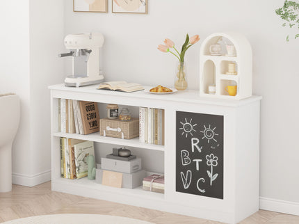 3 In 1 Bookshelf And Toy Storage Cabinet With Chalkboard, Organizer For Playroom Featuring And Spacious Storage - White