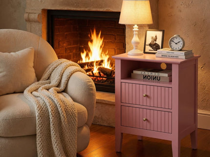 Fluted Nightstand With 2 Drawers