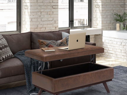 Owen - Lift Top Large Coffee Table Storage Ottoman, Mid Century Style