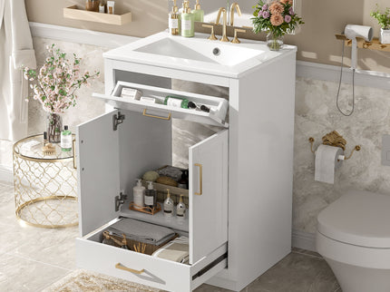 Modern Bathroom Vanity With Integrated Ceramic Sink, 2 Door Cabinet With Tip-Out Drawer