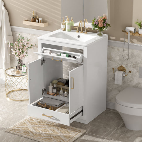Modern Bathroom Vanity With Integrated Ceramic Sink, 2 Door Cabinet With Tip-Out Drawer