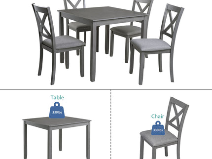 5 Piece Dining Table Set With 4 Chairs For Kitchen - Gray