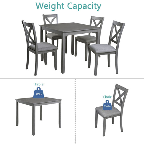 5 Piece Dining Table Set With 4 Chairs For Kitchen - Gray