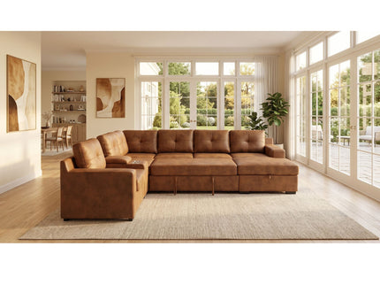 U - Shape Sectional Pull Out Bed With Console, Storage, And USB Charging