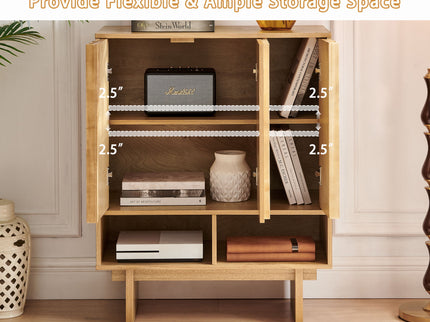 Sideboard Buffet Cabinet With Grille Slat Design With 3 Doors And Adjustable Shelves