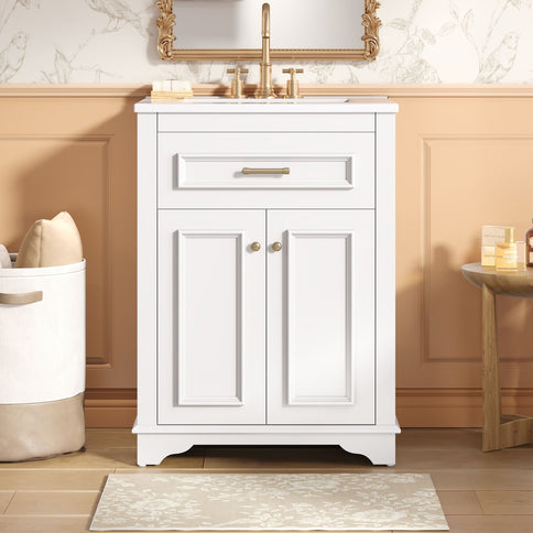 Bathroom Vanity With Integrated Sink, 2 Door Cabinet With Tip Out Drawer, Rectangular Design