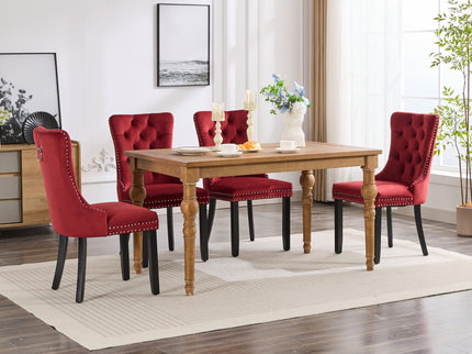 Classic Velvet Dining Chairs, High-End Tufted Solid Wood Contemporary Velvet Upholstered Dining Chair With Wood Legs Nailhead (Set of 2) - Burgundy