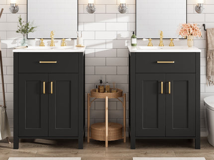 Modern Bathroom Vanity With Ceramic Sink, Soft-Close Doors, Flip Drawer, U-Shaped Shelves, Elegant Storage Solution