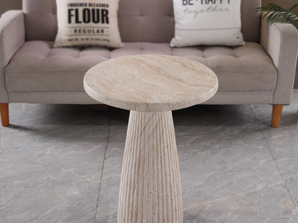 Fluted Pedestal Round Coffee Table - Beige / Yellow
