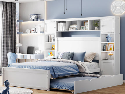 Bed With All In One Cabinet, Shelf And Sockets, Trundle