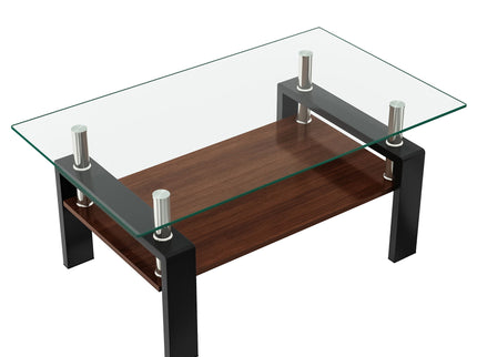Modern Rectangular Coffee Table With Tempered Glass Top Layer, Table For Living Room - Transparent