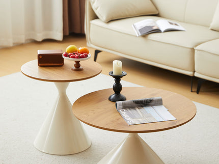 Round Coffee Table - Brown / White