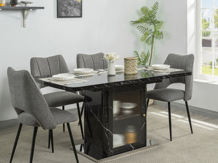Modern Rectangle Dining Table With Stretchable Top, Storage Cabinet