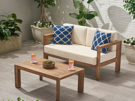 2 Piece Patio Set With Open-Back Loveseat And Coffee Table - Beige / Brown