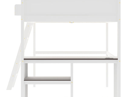 Queen Size Loft Bed With Desk, Open Shelf, Storage Box And USB Charging Station - White