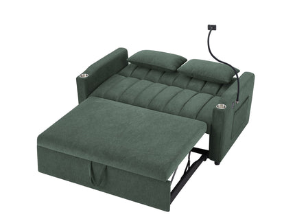 Convertible Sofa Bed Loveseat Sofa With Three USB Ports, Two Side Pockets, Two Cup Holders And 360° swivel Phone Holder For Living Room