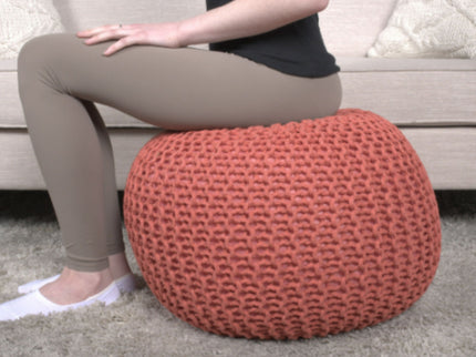 Bordeaux - Knitted Round Pouf Ottoman, Floor Cushion