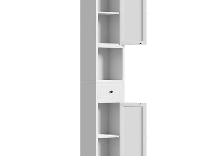 Tall Bathroom Storage Cabinet, 5-Tier Narrow With 2 Doors & Adjustable Shelves, Freestanding - White