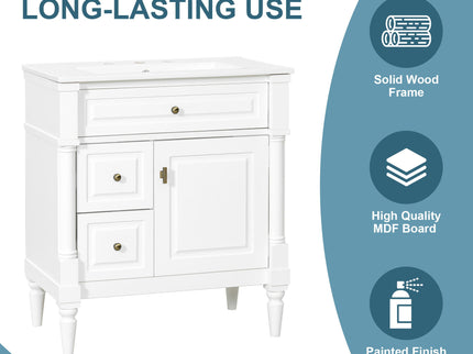Modern Bathroom Vanity With Sink, Freestanding Cabinet With Flip Drawer & Adjustable Shelf
