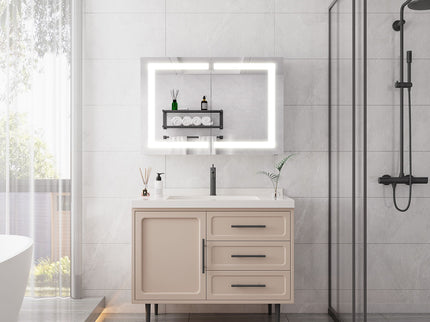 Medicine Cabinet With LED Vanity Mirror, Anti-Fog, Waterproof, Dimmable With Touch Switch