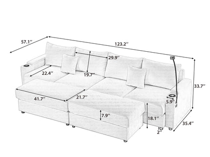 Modern Style Loveseat Sofa Sectional Sofa Couch With Storage Space, A Movable Ottoman, Two USB Ports, Two Cup Holders, A Phone Holder For Living Room