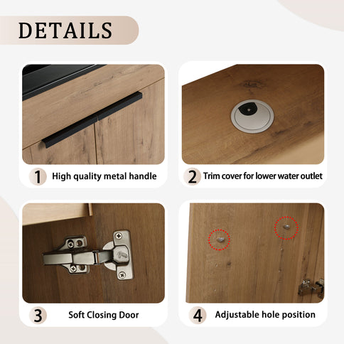 30" Freestanding Bathroom Cabinet With Basin & 2 Soft Close Doors - Imitative Oak