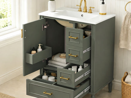Modern Bathroom Vanity With Sink, Soft Close Doors, 3 Drawers