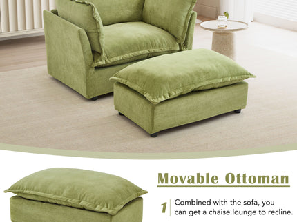 Modern Cozy Upholstered Armchair Sofa With Movable Ottoman