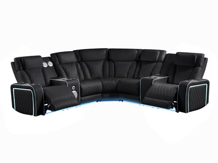 Electra - Power Recliner Sectional Sofa With Power Headrests, Console Loveseats, Wedge, LED Light Strip, Speakers