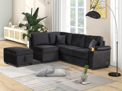 Sleeper Sofa Bed, 2 In 1 Pull Out Sofa Bed L Shape Couch With Storage Ottoman For Living Room, Bedroom Couch And Small Apartment