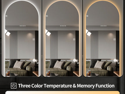 LED Full Length Wall Mirror With Symmetrical Arch Design, 3 Color Dimmable Lighting - Silver