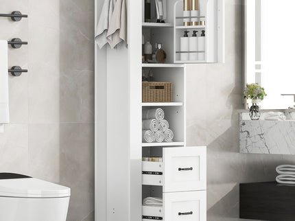 Freestanding Bathroom Storage Cabinet With Adjustable Shelves And Side Hooks Board, Rectangle Design