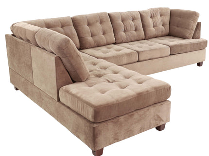 Truffle Waffle Suede Sectional Sofa With Tufted Cushions And Accent Pillows, Reversible Chaise - Neutral