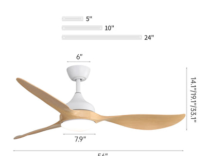 Modern Ceiling Fans Dimmable LED Light Quiet DC Reversible Motor For Indoor & Outdoor - White