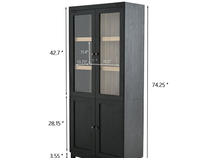 Mid Century Modern Style Tall Display Cabinet With Glass Doors For Collectibles - Black