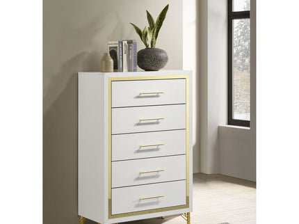 Chesney - 5 Drawer Chest With Trim - White
