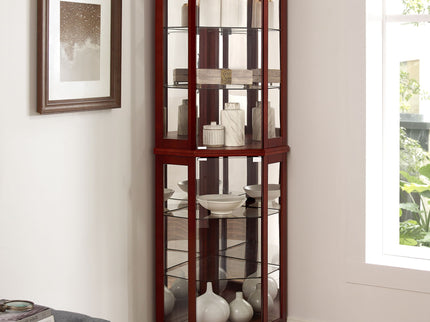 6 Shelf Corner Curio Display Cabinet With Lights, Mirrors And Adjustable Shelves (E26 Light Bulb Not Included)