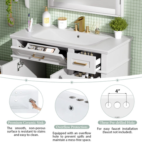 Modern Bathroom Vanity With Ceramic Sink, Soft Close Storage Cabinet
