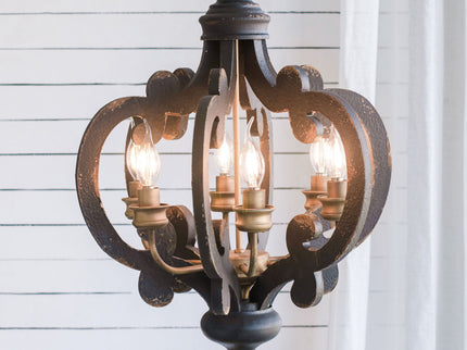 Farmhouse Chandelier, 6 Light Wood Chandelier Pendant Light Fixture With Adjustable Chain For Dining Room Living Room Entryway, Bulb Not Included